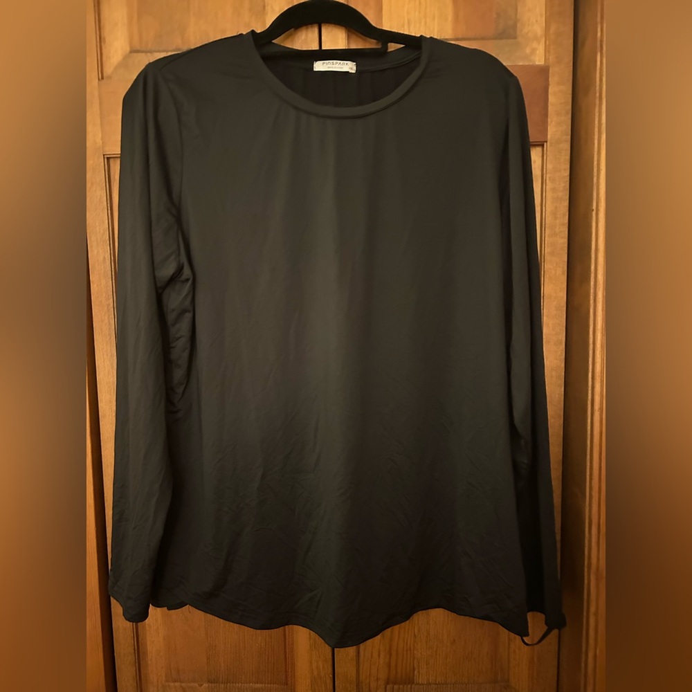Pinspark Women Sz XXL Black Stretchy Long Sleeve Work Out Top